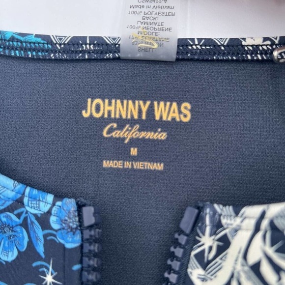 Johnny Was Fly Womens Zip Swimsuit Blue Floral Short Sleeve Neoprene One Piece M - Picture 5 of 9